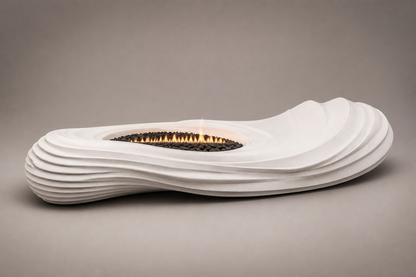 Stratena white marble fireplace by 1-OPH studio view