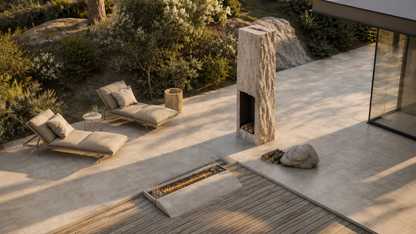 Menira white stone fireplace by 1-OPH seen from above
