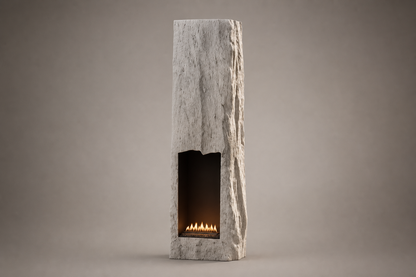 Menira white stone fireplace by 1-OPH side elevation