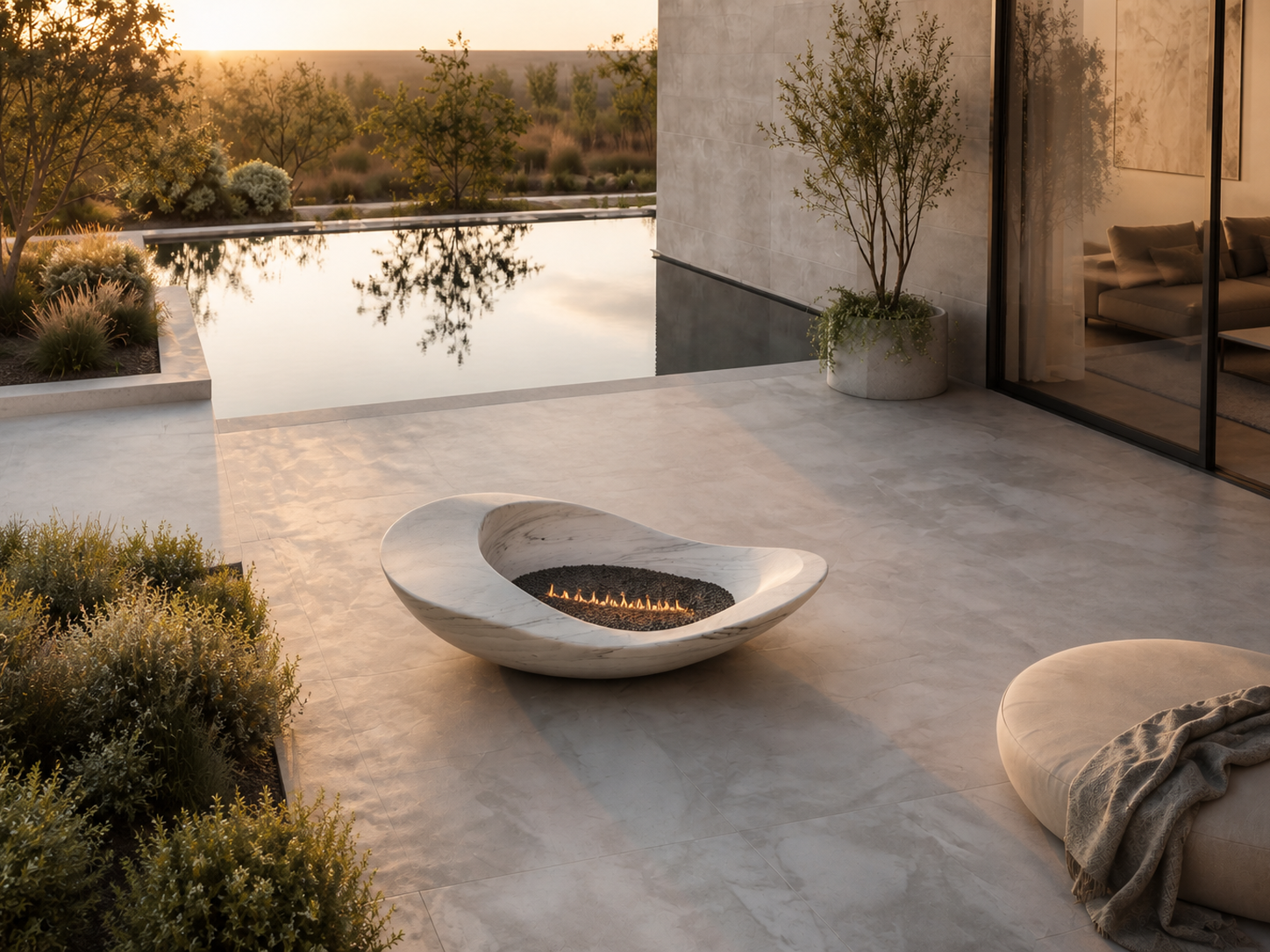 Perlata white marble fireplace by 1-OPH seen from above
