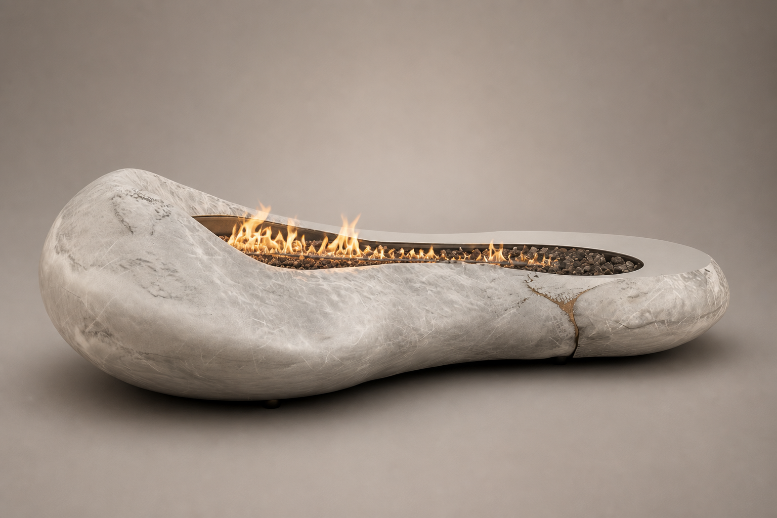Lunara white stone fireplace by 1-OPH studio view