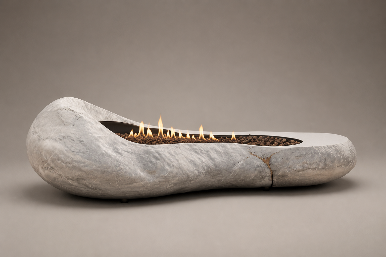 Lunara white stone fireplace by 1-OPH side elevation