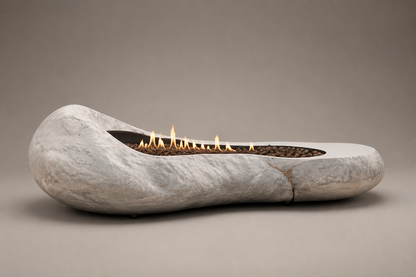 Lunara white stone fireplace by 1-OPH side elevation