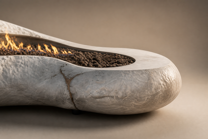 Lunara white stone fireplace by 1-OPH surface detail