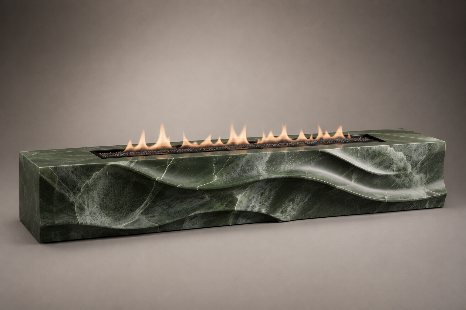 Silvara green marble fireplace by 1-OPH studio view