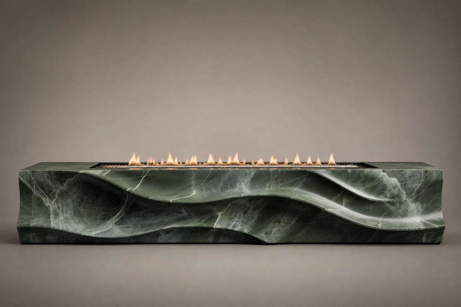 Silvara green marble fireplace by 1-OPH side elevation