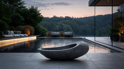 Carbena black stone fireplace by 1-OPH in a Dubai terrace setting