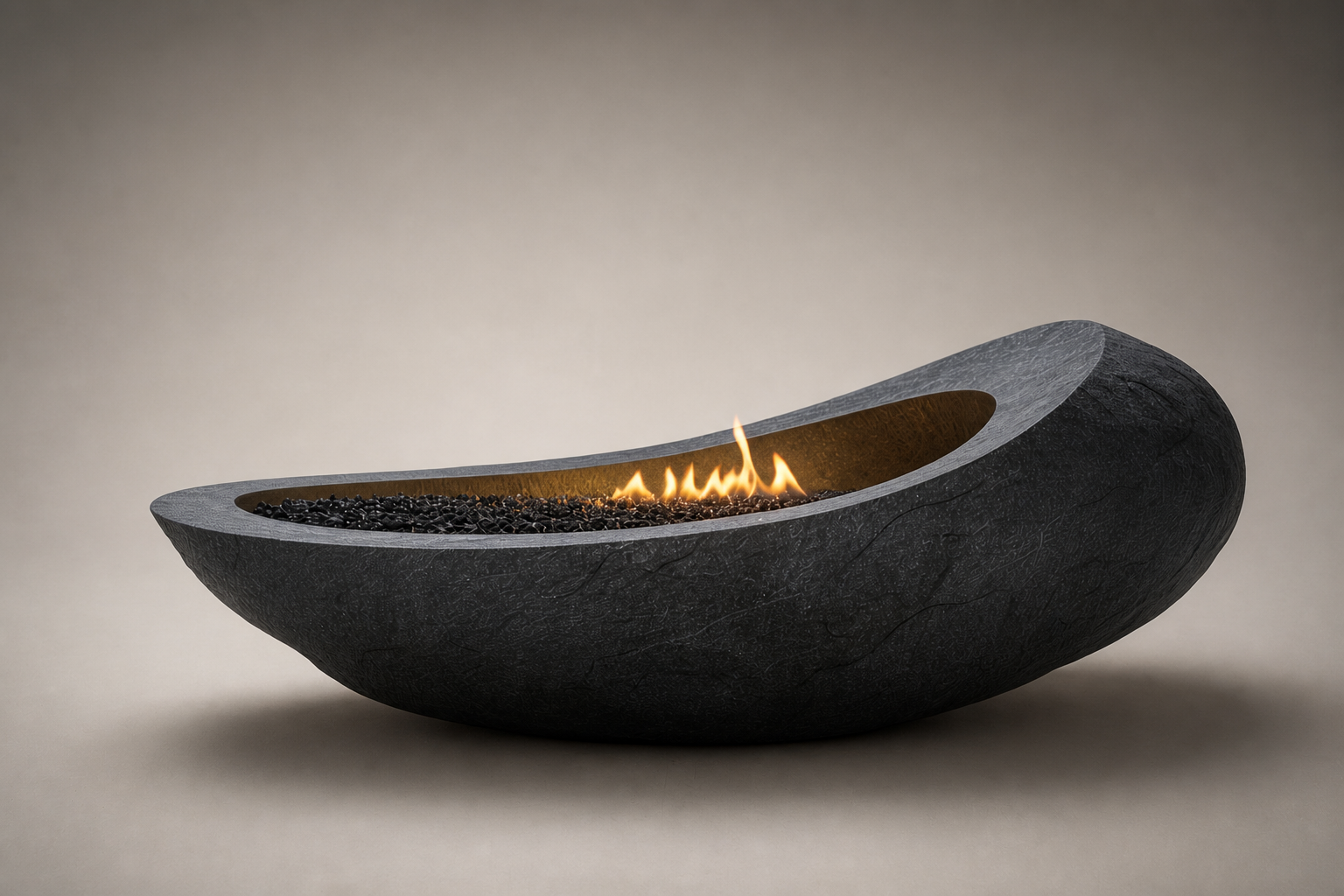 Carbena black stone fireplace by 1-OPH studio view