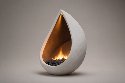 Vespera white stone fireplace by 1-OPH side elevation