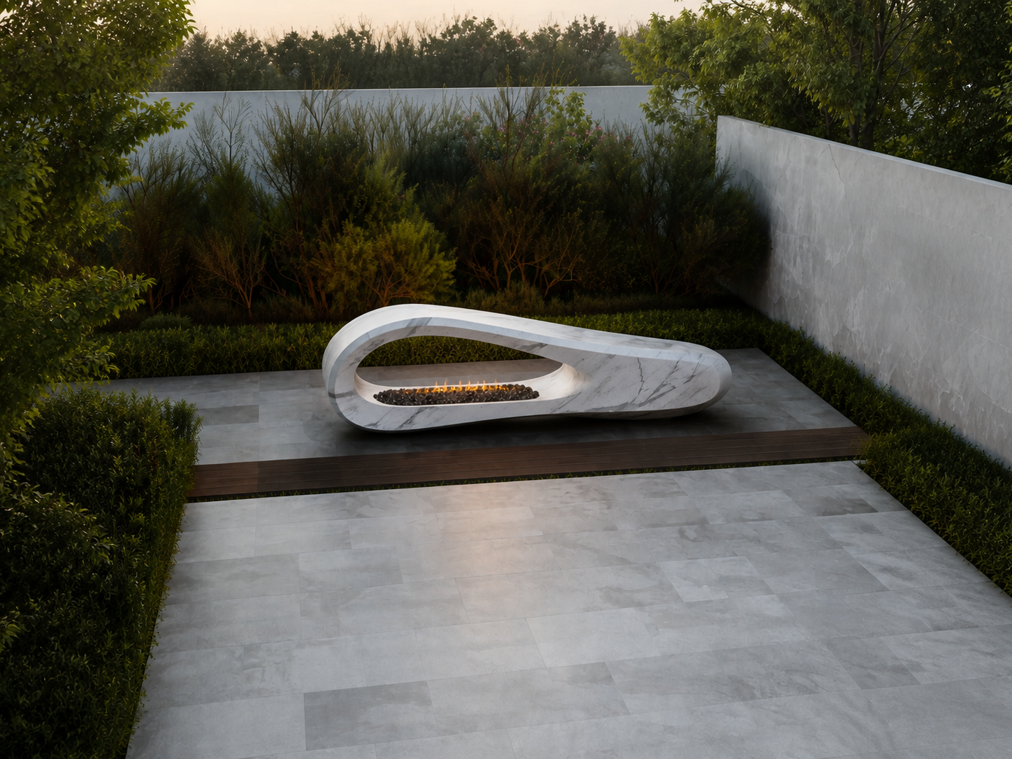 Lucera white marble fireplace by 1-OPH seen from above