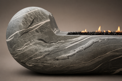 Rocara grey marble fireplace by 1-OPH surface detail