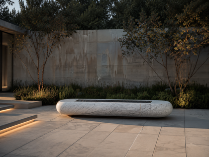 Lattea white marble fireplace by 1-OPH in a Dubai terrace setting