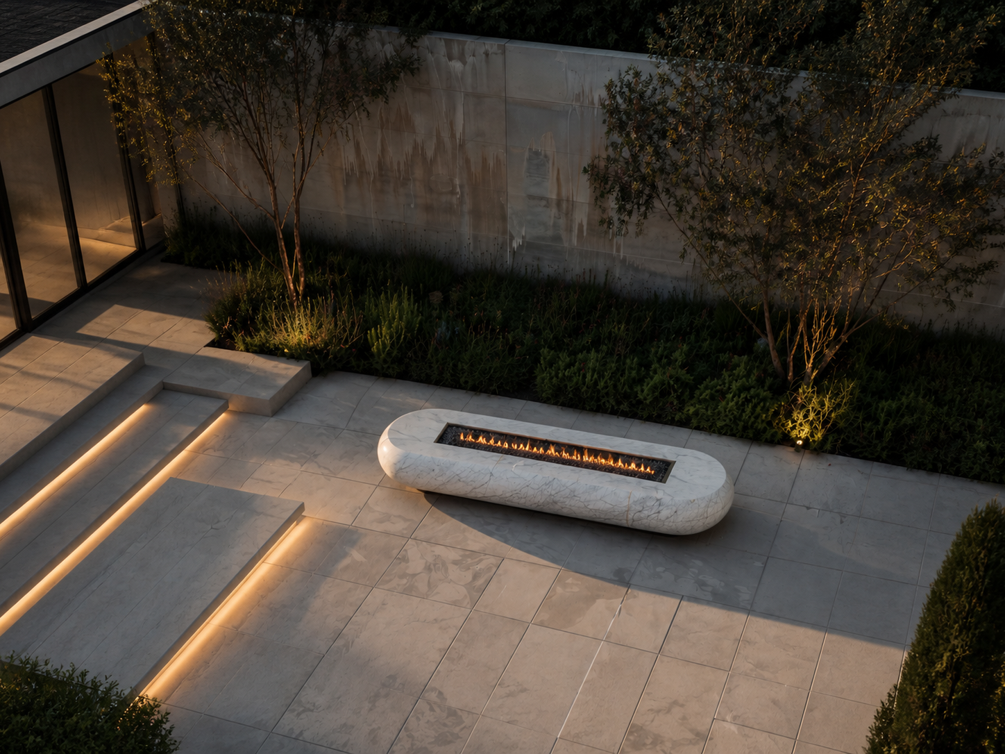 Lattea white marble fireplace by 1-OPH seen from above