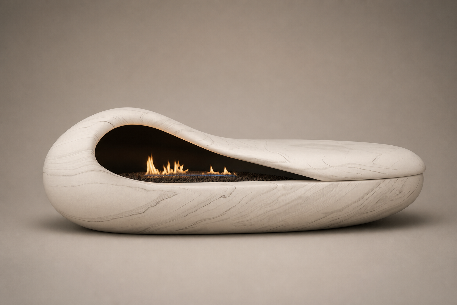 Grottara white marble fireplace by 1-OPH side elevation