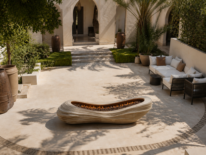 Arenara beige stone fireplace by 1-OPH seen from above