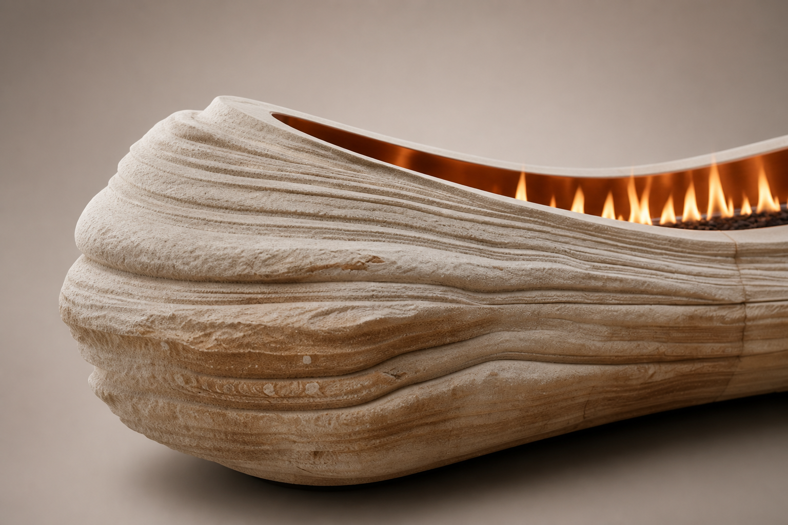Arenara beige stone fireplace by 1-OPH surface detail