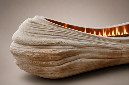 Arenara beige stone fireplace by 1-OPH surface detail