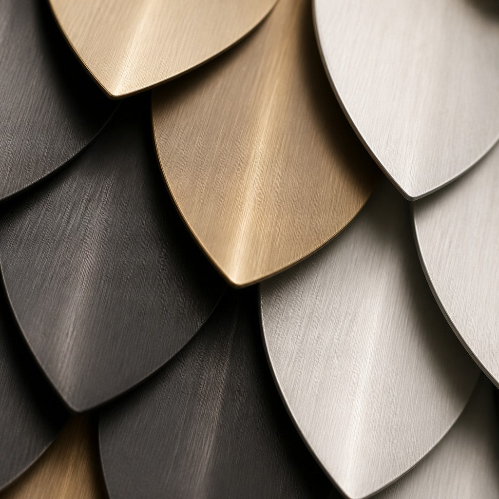 Brass and graphite brass wall sculpture Bilancia, two spun discs set to counterweight across a turned pivot, on a plaster wall.
