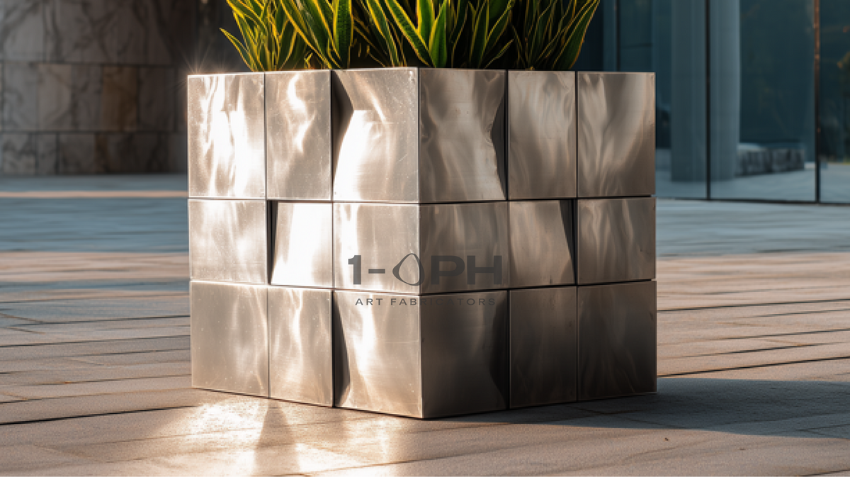 Moduluxe Cube Planter — Brushed Stainless Steel Architectural Planter