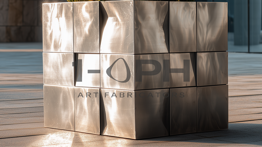 Moduluxe Cube Planter — Brushed Stainless Steel Architectural Planter