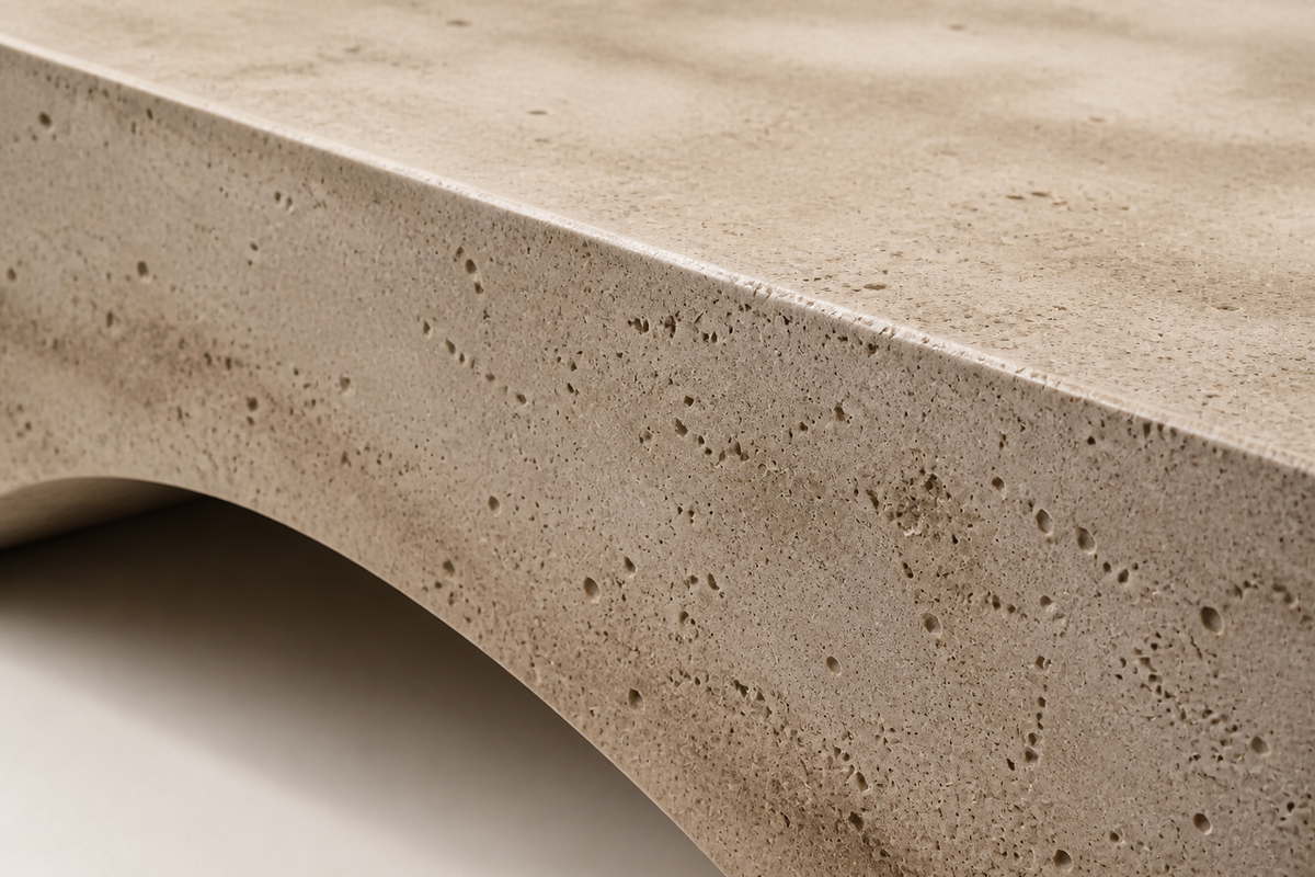 MONOLITH ARC BENCH I, close studio detail of the surface and material