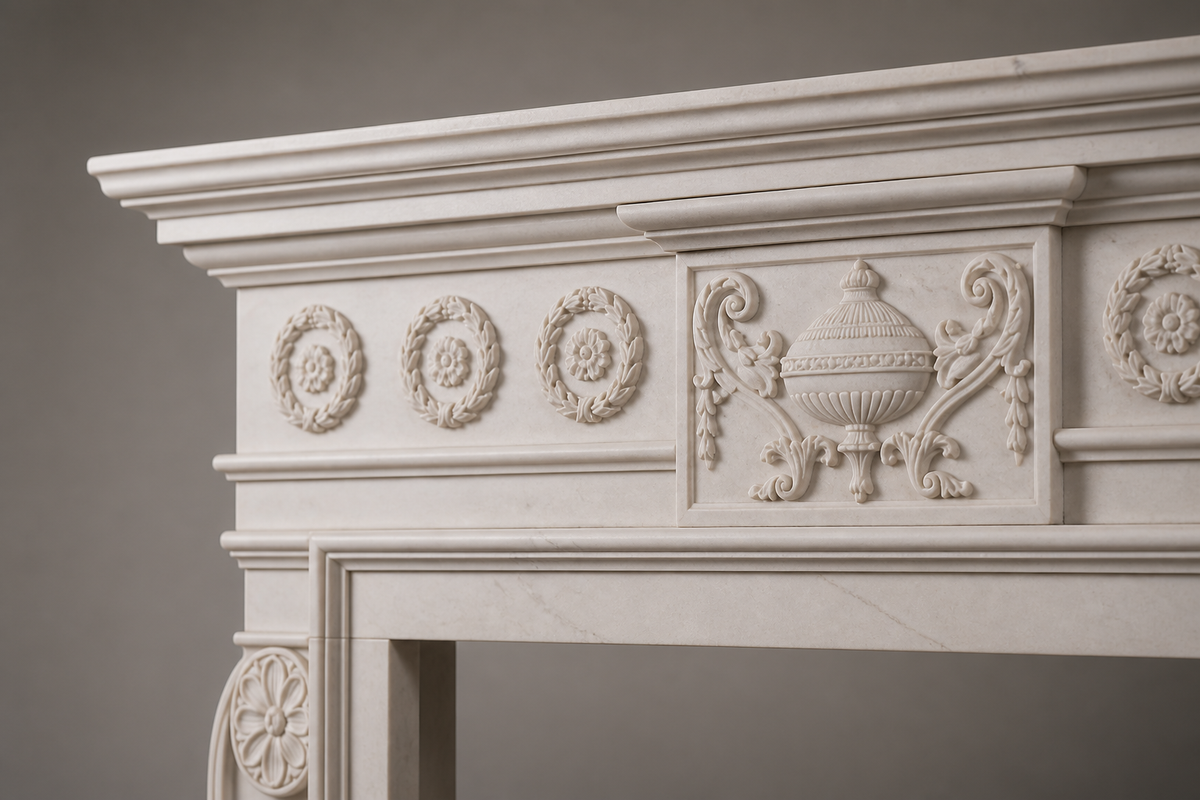 Nada fireplace, close studio detail of the surface and material