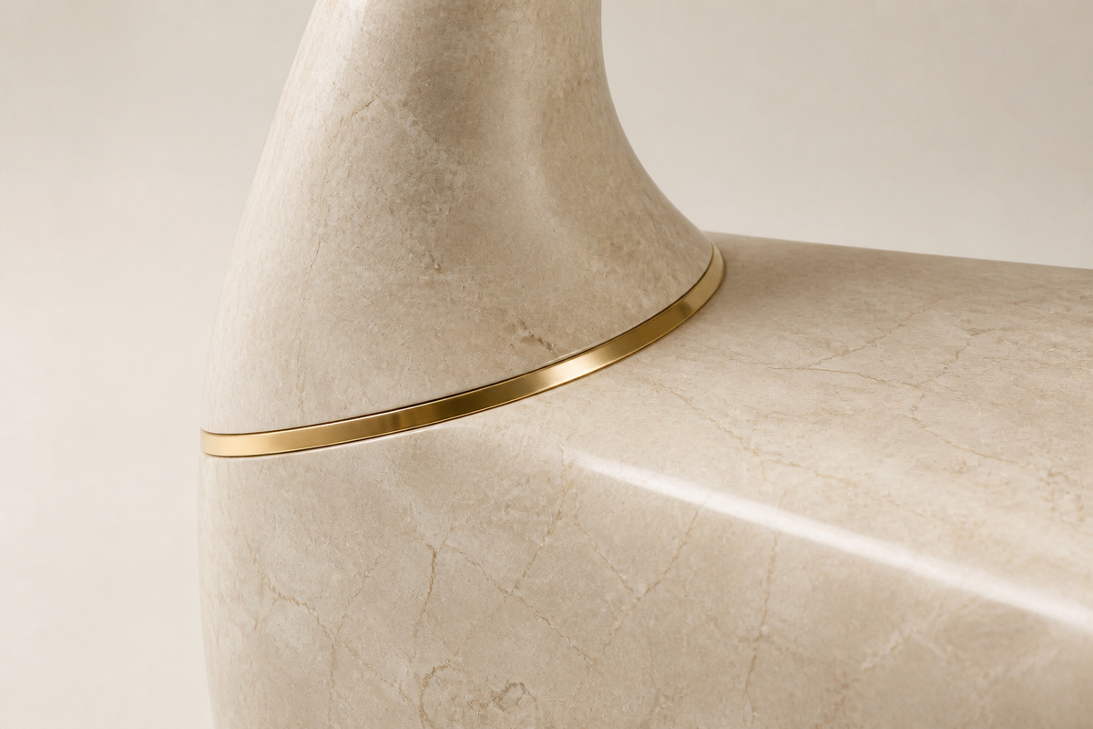 Nafas 95 stone sculptural bench, close studio detail of the surface and material