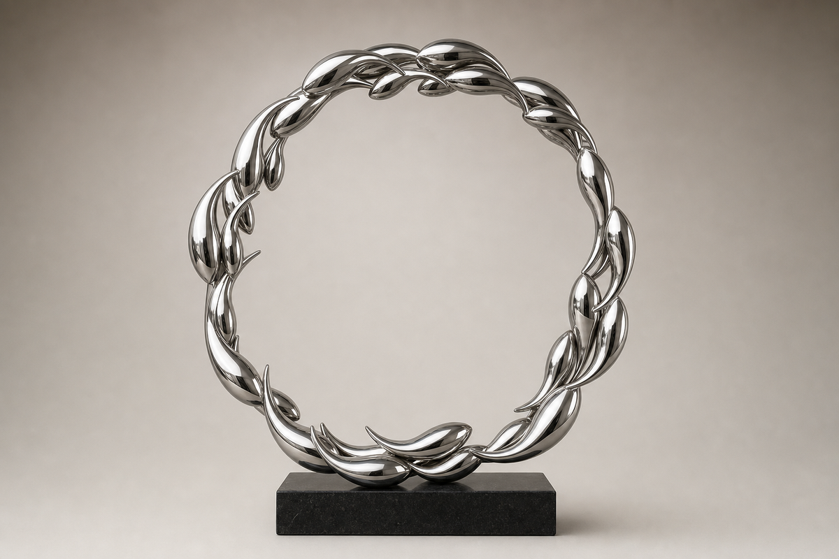 Nashira mirror-polished stainless steel ring sculpture by 1-OPH