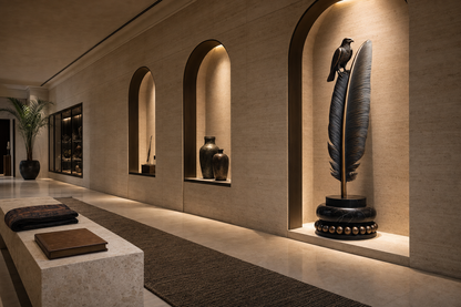 Nasim bronze falcon and feather sculpture by 1-OPH