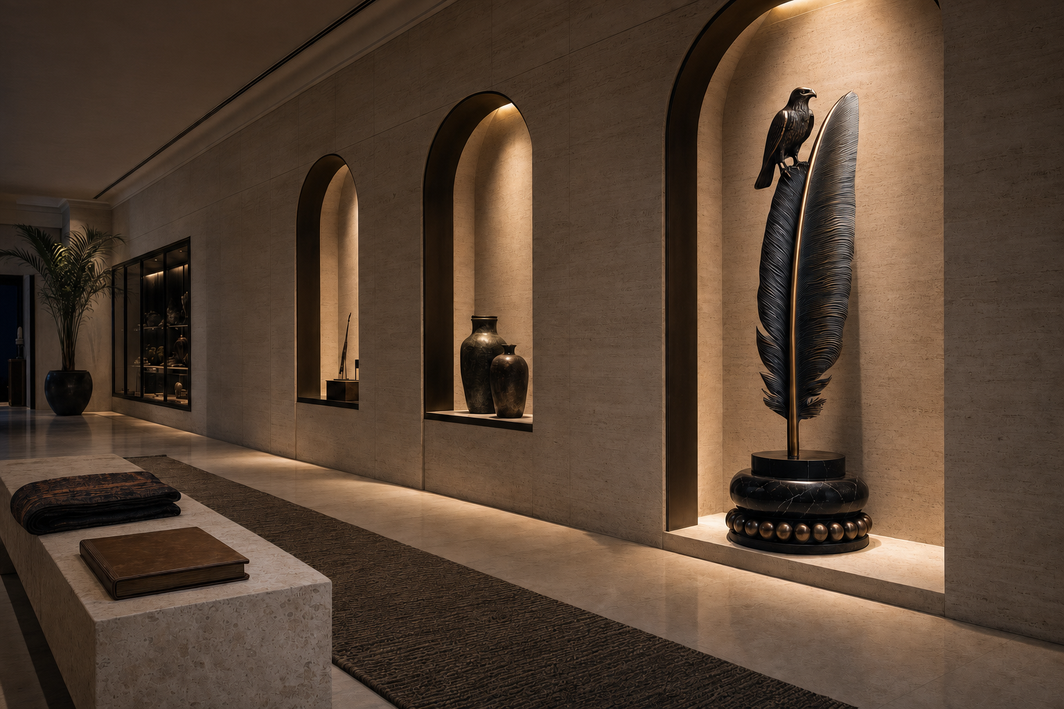 Nasim bronze falcon and feather sculpture by 1-OPH