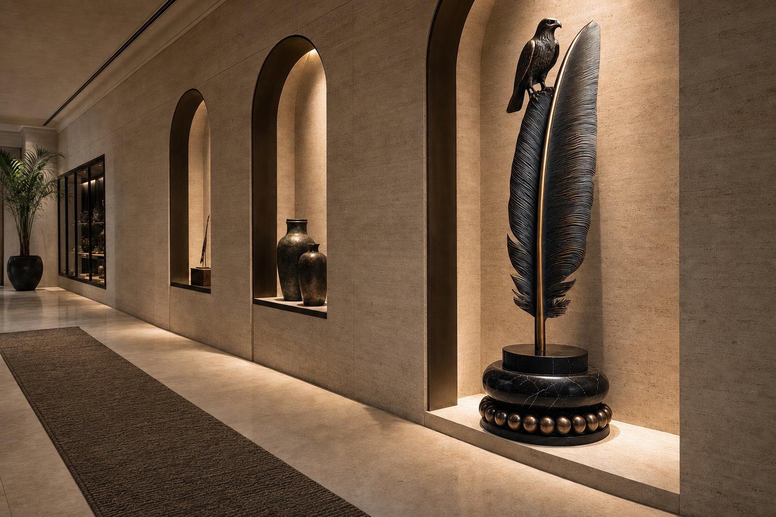 Nasim bronze falcon and feather sculpture by 1-OPH