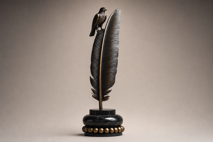Nasim bronze falcon and feather sculpture by 1-OPH
