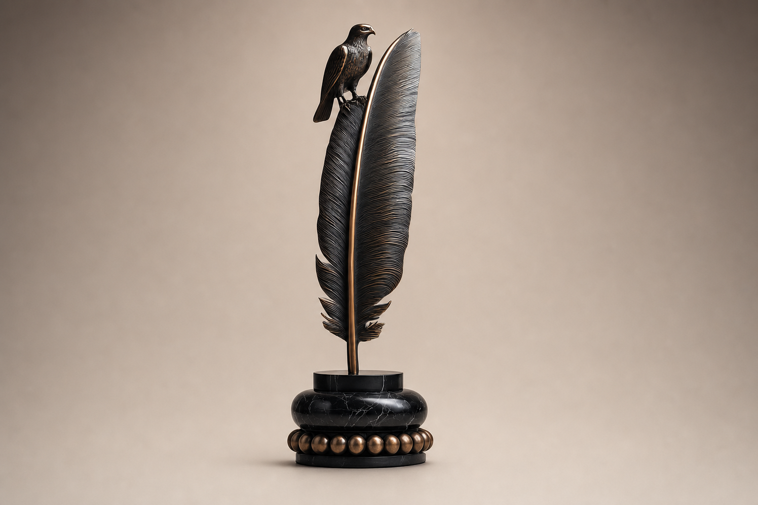 Nasim bronze falcon and feather sculpture by 1-OPH