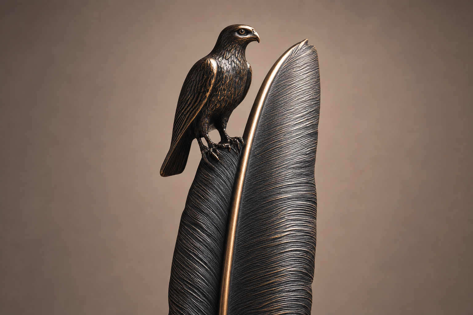 Nasim bronze falcon and feather sculpture by 1-OPH