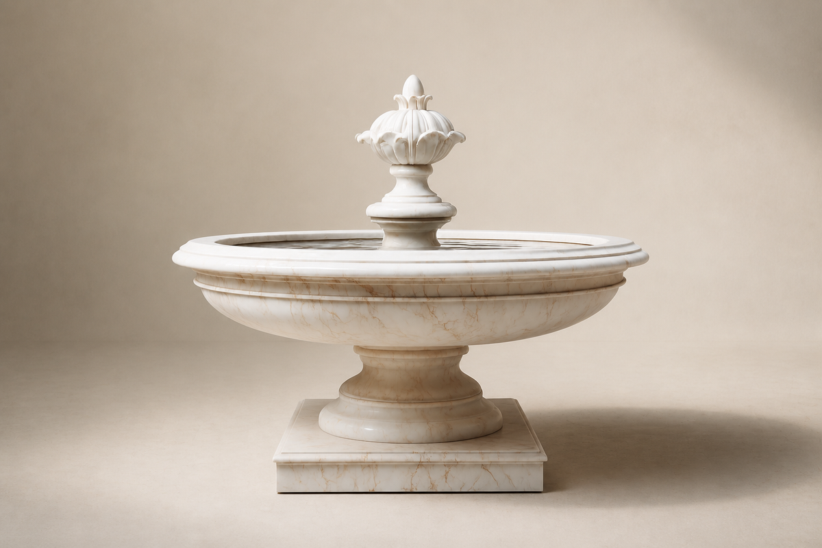 Nemi stone tiered fountain, studio view of the whole piece