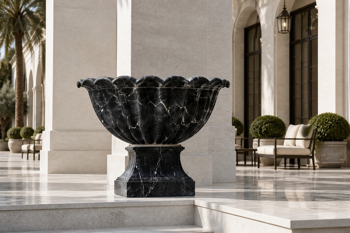 Nero Fluted Marble Urn Planter