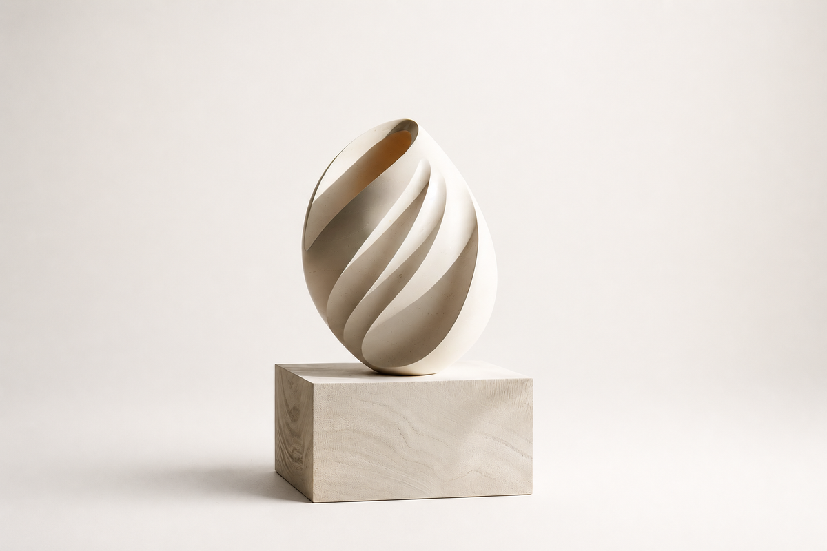 Neva — Limestone egg sculpture by 1-OPH