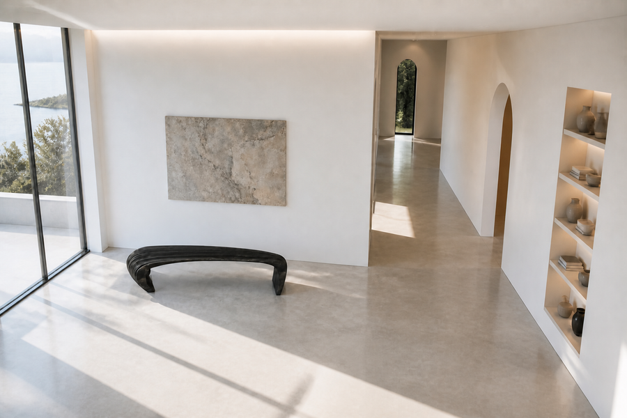 NOCTIS ARC BENCH XXV, overhead view in a room setting