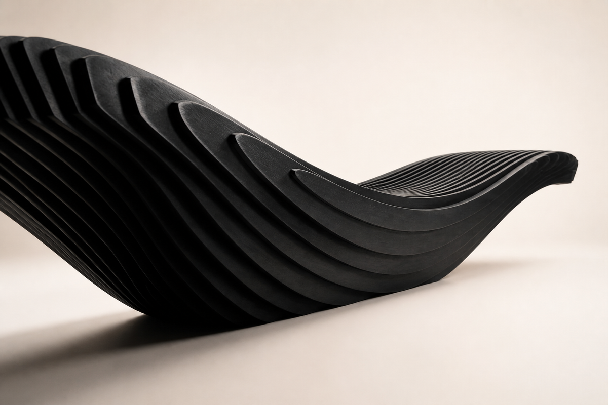 NOCTIS STRATA BENCH XX, three-quarter studio view showing its profile