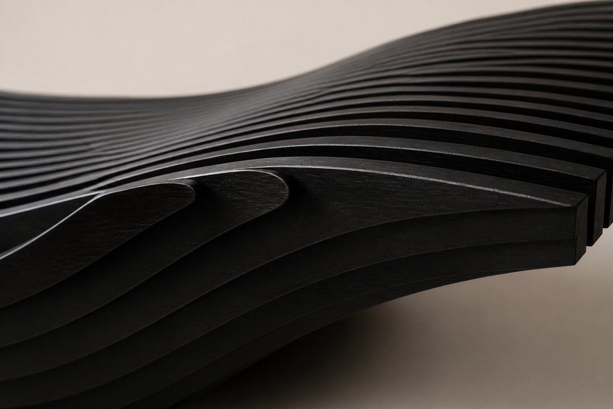 NOCTIS STRATA BENCH XX, close studio detail of the surface and material