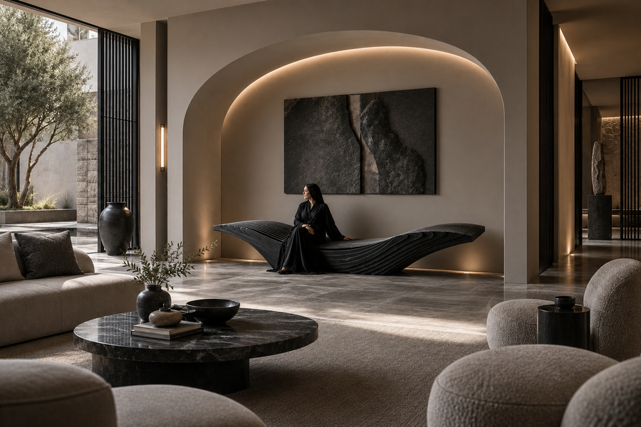 NOCTIS STRATA BENCH XX, shown in a room setting, at full scale