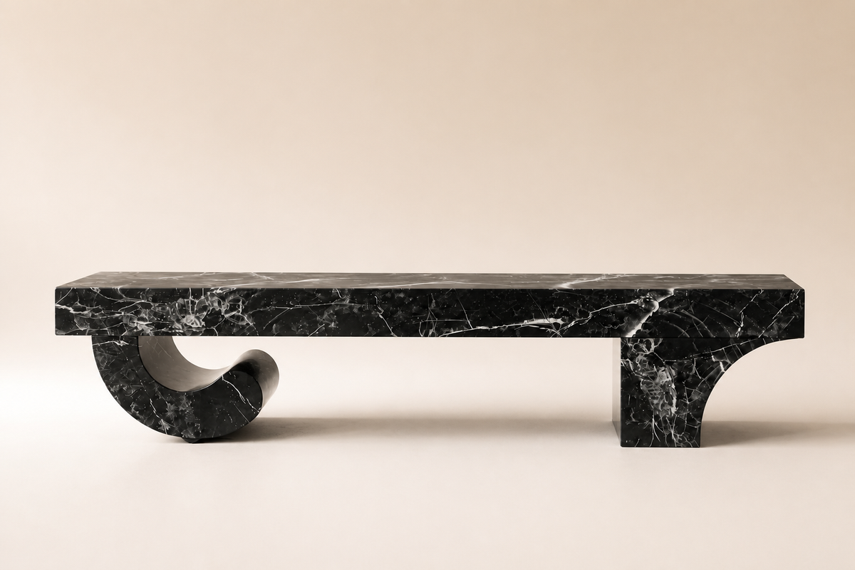 NOCTURNA ARC BENCH, studio view of the whole piece