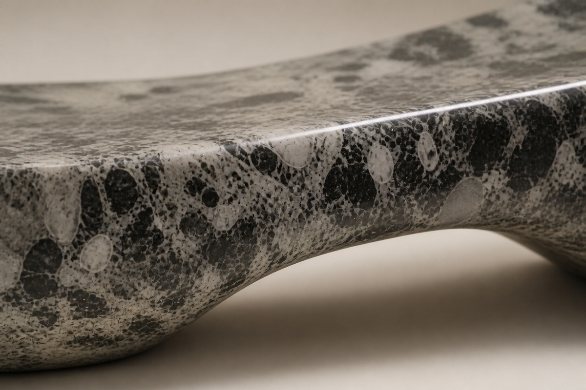 NOIR VEIN LOUNGE BENCH X, close studio detail of the surface and material