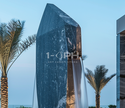 Obelisk Veil — Monumental Marble Sculpture stone fountain, close detail of the surface and edge