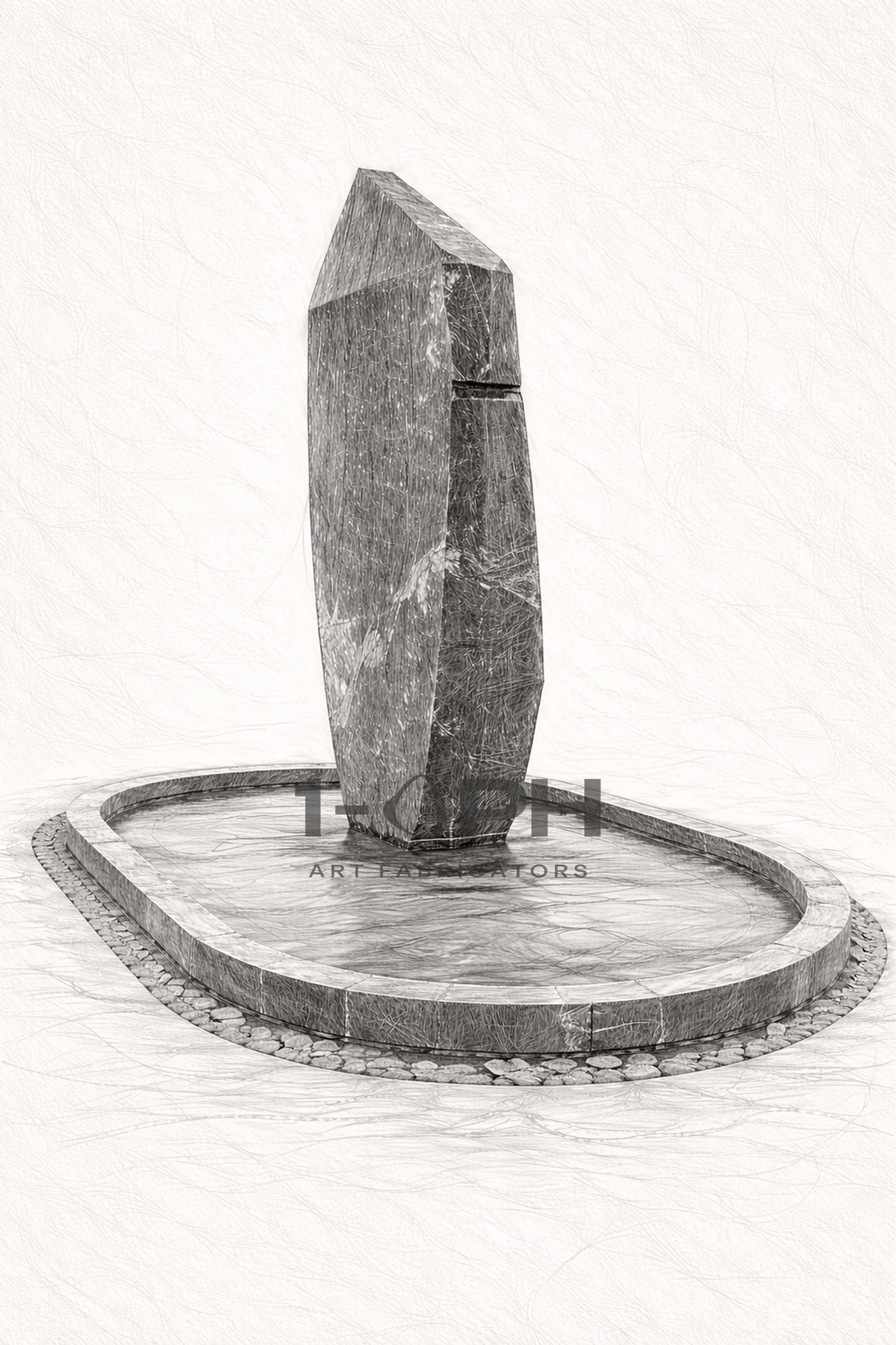 Obelisk Veil — Monumental Marble Sculpture stone fountain, studio view against a plain ground