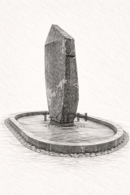 Obelisk Veil — Monumental Marble Sculpture stone fountain, studio view against a plain ground