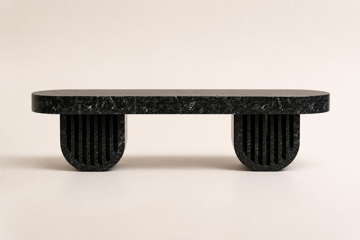 Obsidian Column Marble Bench, studio view of the whole piece
