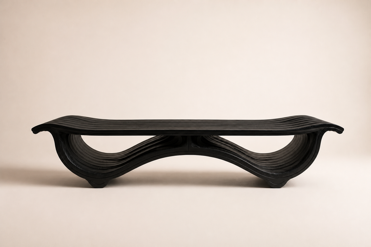 OBSIDIAN STRATA BENCH XXIV, studio view of the whole piece