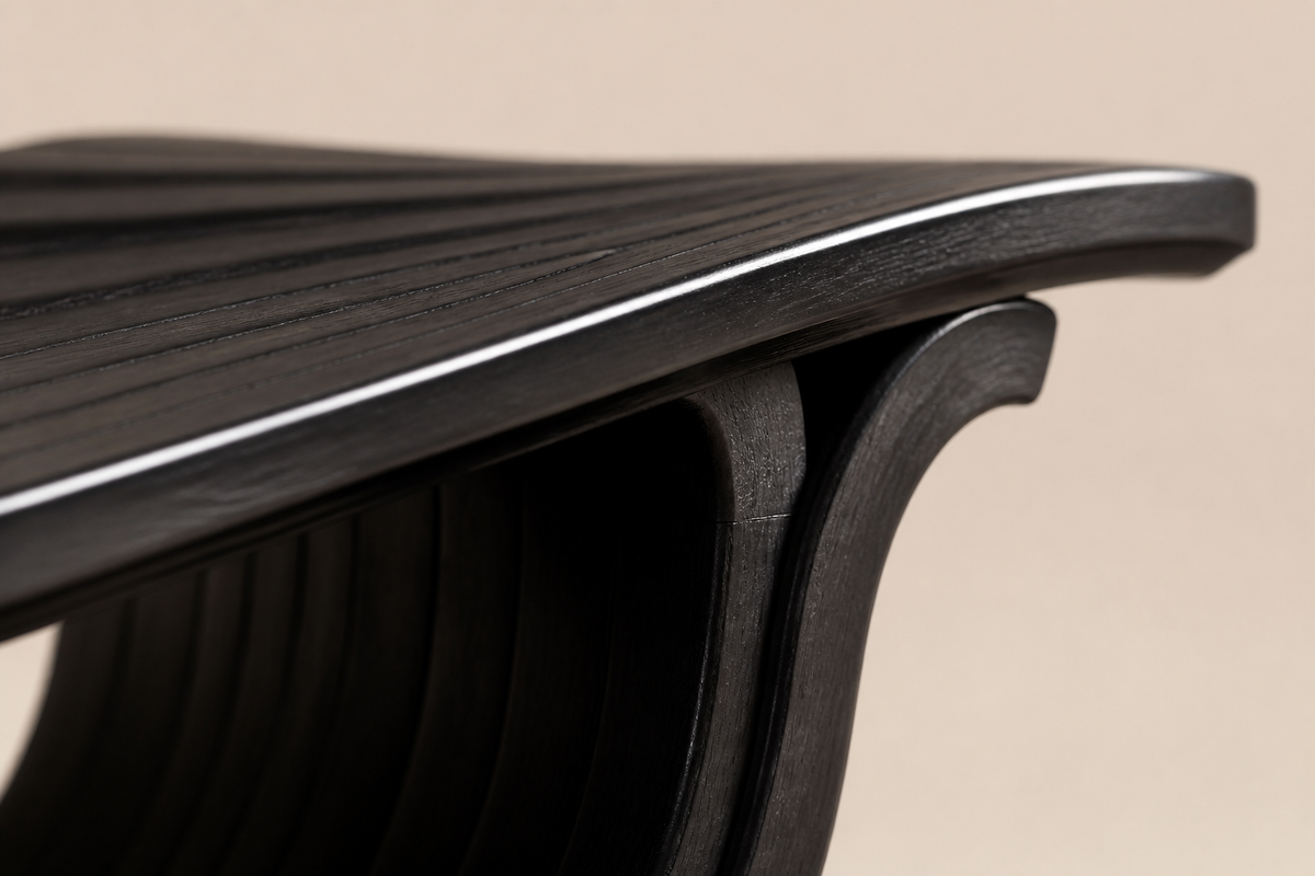 OBSIDIAN STRATA BENCH XXIV, close studio detail of the surface and material