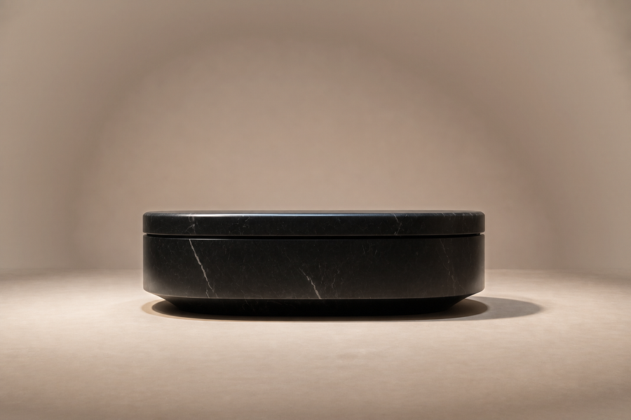 Oval Plinth Base Narrow black marble plinth base by 1-OPH, surface detail